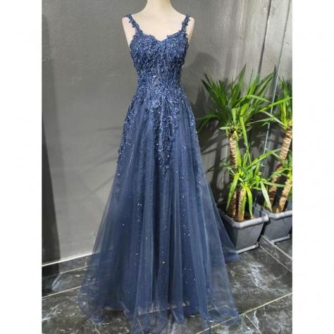 Enchanted Forest Prom Dresses Blue, Dusty Blue Prom Dress, Dark Prom Dresses, Prom Dresses Tulle, Baju Kahwin, Dresses Navy Blue, Gown Bridesmaid, Formal Dresses Graduation, Prom Dresses Formal