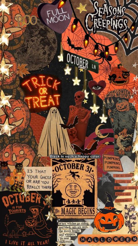 Halloween mood board #vintage #vibes #halloween #art #wallpaper #october #fall #spooky #spookyszn #aesthetic #mood #moodboard Orange Halloween Wallpaper, Fall Astethic, Creepy Wallpaper, Fall Lockscreen, Halloween Nostalgia, Seasonal Wallpaper, Wallpaper Collages, Spooky Wallpaper, Halloween Collage