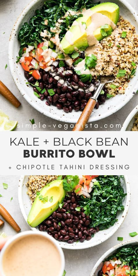 Black Bean Bowl Healthy, Healthy Wfpb Recipes, Kale And Quinoa Bowl, Bean Bowls Healthy, Quinoa Kale Bowl, Kale Bowl Recipe, Paleo Bowls, Black Bean Quinoa Bowl, Wfpb Dinner