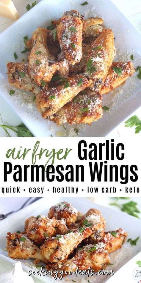 Parmesan Wings Air Fryer, Garlic Parmesan Wings Air Fryer, Parmesan Wings Recipe, Wings Air Fryer, Air Fryer Recipes Chicken Wings, Air Fry Chicken Wings, Air Fryer Garlic, Parmesan Wings, Garlic Parmesan Wings