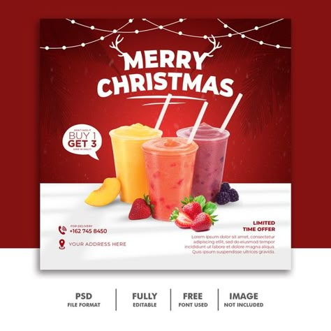 Drink Social Media Design, Christmas Banner Design, Christmas Instagram Stories, Christmas Social Media Post, Banner Design Templates, New Year's Drinks, Menu Drink, Restaurant Promotions, Christmas Social Media