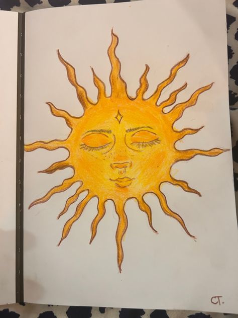 Sunny Painting Ideas, Sunrise Aesthetic Drawing, Drawing A Sun, Sun Sketch Aesthetic, Sun God Drawing, How To Draw A Sun, Trippy Sun Drawing, Easy Sun Drawing, Sun With Face Drawing