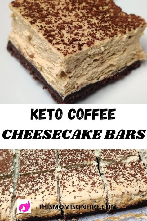 Keto coffee and chocolate flavored cheesecake bars Keto Coffee Dessert Recipes, Keto Coffee Cheesecake, Keto Dessert Coconut Flour, Keto Cheesecake Bars, Keto Cheesecake Recipes, Flavored Cheesecake, Easy Keto Desserts, Keto Bars, Coffee Cheesecake