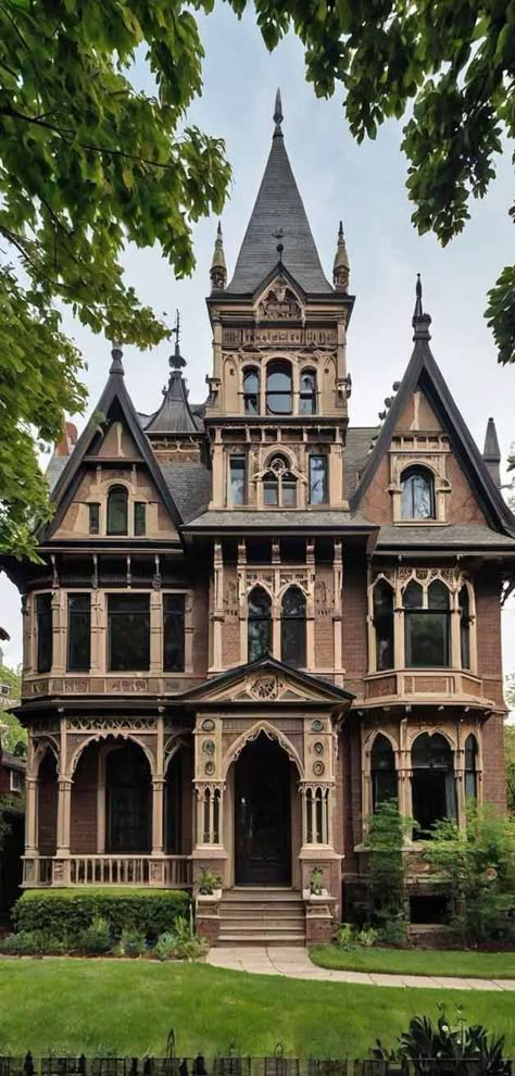 Victorian Gothic Exterior, New Orleans Victorian House, Victorian Style Architecture, Victorian House Design Interiors, Dark Victorian House Exterior, Southern Gothic Architecture, Old Victorian House Exterior, British Victorian Homes, Victorian Brick House