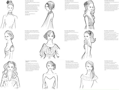 Hairdos to match dress neckline;  http://www.youandyourwedding.co.uk/dresses-and-style/hairstyles/a-perfect-match-divine-dos-to-rock-your-look/18298.html?index=8 Neckline Guide, High Neckline Dress, Strapless Prom Dress, Low Cut Dresses, Hair Guide, Athletic Hairstyles, Dress Hairstyles, Diy Beauty Hacks, Half Up Half Down Hair