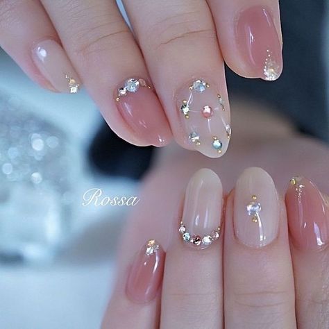 Japanese Gel Nail Designs, Nails With Crystals, Jewel Nails, Art Designs Ideas, Heart Nail Art, Beauty Nails Design, Nail Jewels, Nail Art Wedding, Designs Nail