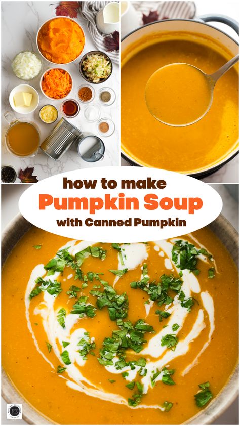 Ww Pumpkin Soup, Maqlooba Recipe, Easy Fall Soups, Soup Served In A Pumpkin, Pumpkin Soup With Canned Pumpkin, Soup Inside Pumpkin, Easy Pumpkin Soup With Canned Pumpkin, Pumpkin Soup With Fresh Pumpkin, Harvest Foods