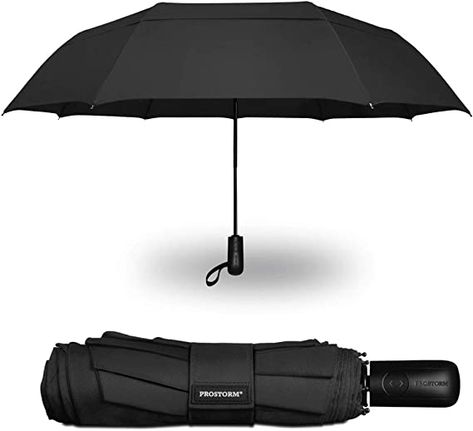 Amazon.com: Prostorm Windproof Deep Dome Double Vented Travel Umbrella with Automatic Open & Close Pro Storm (Black) : Clothing, Shoes & Jewelry Windproof Umbrella, Prime Colors, Travel Umbrella, Strong Wind, Water Repellent Fabric, Women's Accessories, Pop Up, Umbrella, Travel