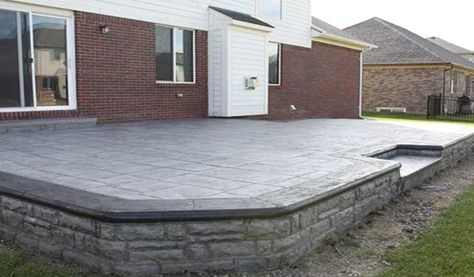 raised stamped concrete patio #garden #landscaping #gardenideas Stamped Concrete Patio Cost, Backyard Porches, Stamped Patio, Backyard Porch Ideas, Poured Concrete Patio, Future Landscape, Stamp Concrete, Diy Concrete Patio, Stone Patio Designs