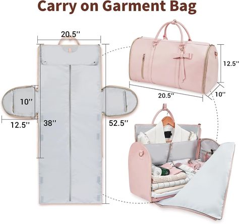 Amazon.com | Garment Bags for Travel, Convertible Suit Travel Bag for Women, Stylish Carry On Garment Bag with Toiletry Pocket, Shoulder Strap and Shoes Compartment, 2 in 1 Foldable PU Leather Duffle Bag, Pink | Garment Bags Garment Duffle Bag, Leather Duffle Bag, Travel Bags For Women, Leather Duffle, Garment Bag, Garment Bags, Duffel Bag, Bag Pattern, Large Bags