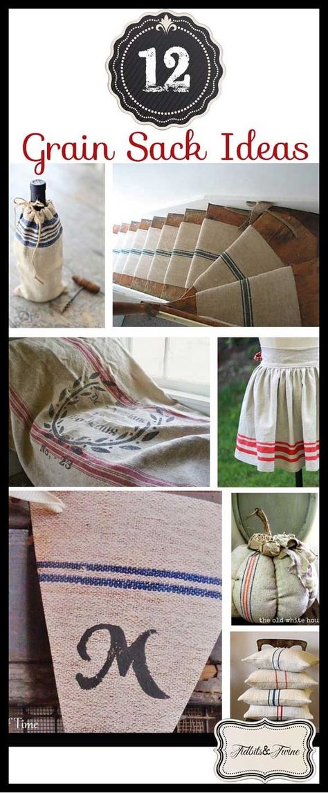 A look at 12 uses for grain sacks, including links to tutorials and information on what IS a grain sack and where to buy them! Farmhouse Furniture Diy, Burlap Coffee Bags, Vintage Grain Sack, Grain Sack Fabric, Coffee Sacks, Burlap Sacks, Floral Cushion Covers, Ideas For Decorating, Grain Sack