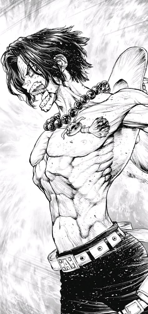 One Piece x Dr Stone Boichi Manga Art, Dynamic Manga Panel, Portgas D Ace Manga Panel, Boichi One Piece, Chest Anatomy, Boichi Art, Boichi Manga, Dr Stone Manga, Ken Rock