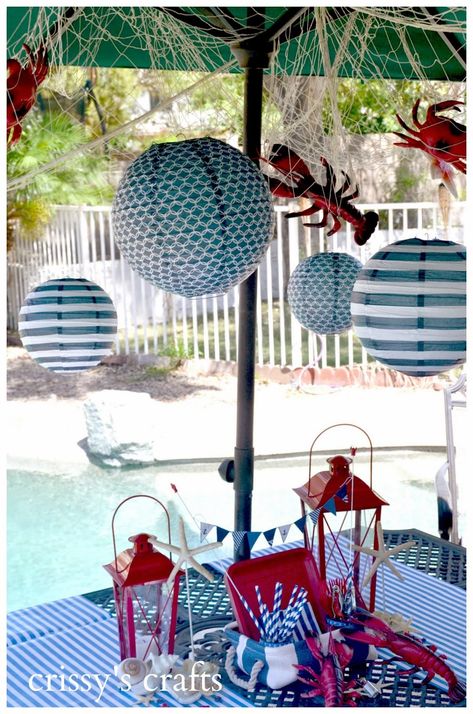 Crab Feast Party, Seafood Boil Party Decorations, Lobster Bake Party, Low Country Boil Party, Crab Boil Party, Seafood Broil, Crab Feed, Crab Party, Lobster Party