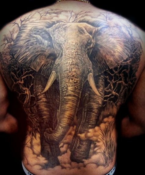 Shoulder Elephant Tattoo Back Tattoos For Men, Cute Elephant Tattoo, Tattoos Dainty, Tattoos Cross, Compass Tattoos, Tattoos Nature, Elephant Tattoo Design, Full Back Tattoos, Tattoo Back