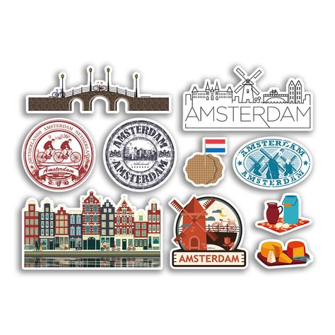 A5 Sheet High quality printed vinyl stickers. Designed & printed in the UK. These stickers are ideal for laptops, fridges, cars, motorbikes, tool box's and similar flat & smooth surfaces. Fast postage in a secure card backed envelope. Amsterdam Scrapbook, Amsterdam Stickers, City Stickers, Travel Blog Post Ideas, Bahasa China, Holland Art, Bf Gifts, Scrapbook Tag, Travel Stickers