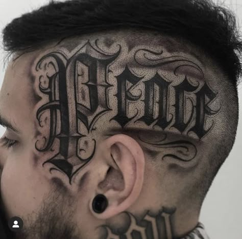 Bald Head Tattoo, Mens Face Tattoos, Chicano Quote, Loyalty Tattoo, Lettering Styles Alphabet, Tattoo Techniques, Head Tattoo, Calligraphy Tattoo, Chicano Art Tattoos