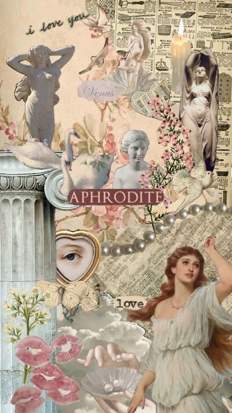 Aphrodite Wallpaper, Aphrodite Art, Greek Goddess Art, Aphrodite Aesthetic, Aphrodite Goddess, Greek Gods And Goddesses, Witchy Wallpaper, Greek Mythology Art, Collage Background