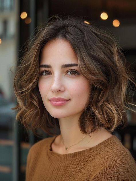 Medium Wavy Hairstyle Ideas Mid Length Wavy Bob, Natural Wave Bob, Wavy Bob Side Part, Short Layered Wavy Hair, Naturally Wavy Lob, Wavy Haircut Ideas, Wavy Bob Hair, Medium Wavy Hairstyles, Wavy Haircut