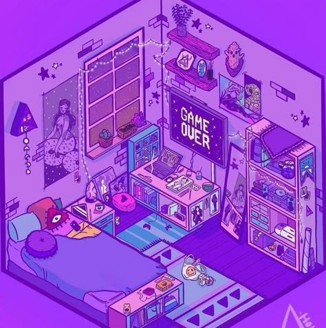 Isometric Rooms, Bedroom Illustration, Isometric Room, Piskel Art, Room Drawing, Bedroom Drawing, Arte Indie, Isometric Drawing, Isometric Art