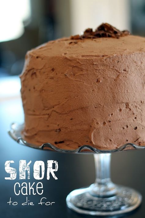 This cake should be introduced with the Star Wars theme song. You know. da da da duh da da duh da da de de de deh de de deh de de Okay so it’s difficult to type a theme song.  But you get it ~ this recipe is Epic. Scroll down to the bottom and click … Skor Cake, Perfect Chocolate Cake, Toffee Bits, Cake Walk, Chocolate Cake Mixes, Cake Plate, Inspired Living, How Sweet Eats, Bday Ideas