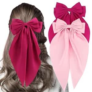 Exacoo Pink Hair Bow 2Pcs Silky Satin Big Hair Bows for Women Hair Ribbons Oversized Long Tail Large Hair Bow Hair Barrettes Metal Clips Bowknot Cute Hair Accessories (Hot Pink Light Pink) Hair Bows For Women, Hot Pink Hair, White Hair Bows, Hair Accessories Pins, Big Hair Bows, Large Hair Bows, Pink Hair Bows, Hair Ribbons, Bow Hair Accessories