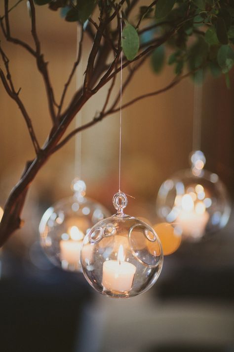 Photography: Cassie Rosch - www.cassierosch.com  Read More: http://www.stylemepretty.com/2015/06/03/whimsical-stars-and-constellations-inspired-barn-wedding/ Whimsical Stars, Candle Globes, Galaxy Wedding, Moon Table, Hanging Candle, Candle Wedding Centerpieces, Moon Wedding, Fly Me To The Moon, Hanging Candles