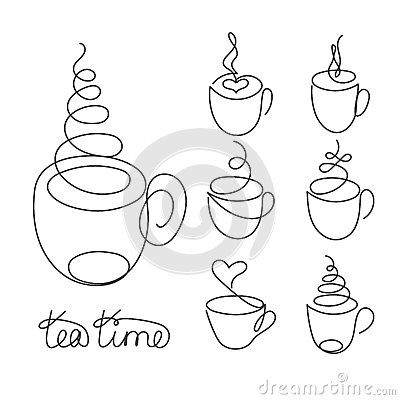 Set of continuous line cups of hot tea or coffee with steam Cup Of Tea Drawing, Steam Illustration, Coffee Cup Tattoo, Tea Tattoo, Tattoo Cafe, Coffee Background, Cup Tattoo, Drawing Nature, Coffee Tattoos