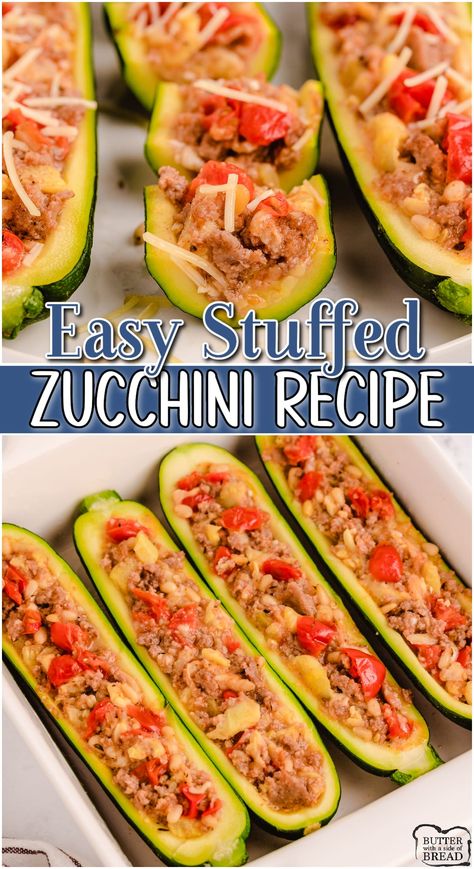 EASY STUFFED ZUCCHINI - Butter with a Side of Bread Microwave Zucchini, Zucchini Butter, Osso Bucco Recipe, Recipes Microwave, Zucchini Side Dishes, Zucchini Pie, Easy Zucchini Recipes, Sausage Stuffed Zucchini, Stuffed Zucchini