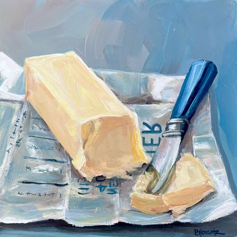 ‘Butter’ 🧈 8x8 inch acrylic on wooden cradle Butter is to bread what Oreo cookies are to vanilla ice cream. They belong together. 🥖 #butter #butterpainting #stickofbutter #acrylicpainting #goodart #kitchendecor #homedecor #chicagoartist #butterart #chicagopainter #blueart #expressiveart #butterknife Butter Painting, Cheese Painting, Food Oil Painting, Wooden Cradle, Yellow Foods, Chicago Artists, Expressive Art, Oreo Cookies, Vanilla Ice