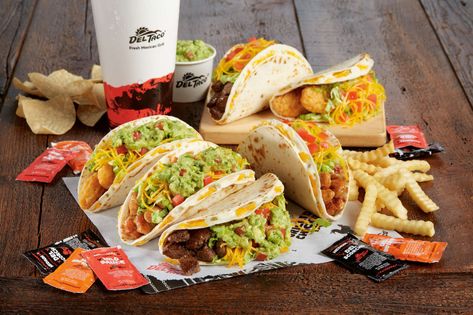 Del Taco Has 6 Days of Deals Leading up to National Taco Day - Thrillist National Taco Day, Bean And Cheese Burrito, Tacos Menu, Mexican Fast Food, Taco Day, Taco Meal, Taco Burger, Dessert Taco, Food Deals