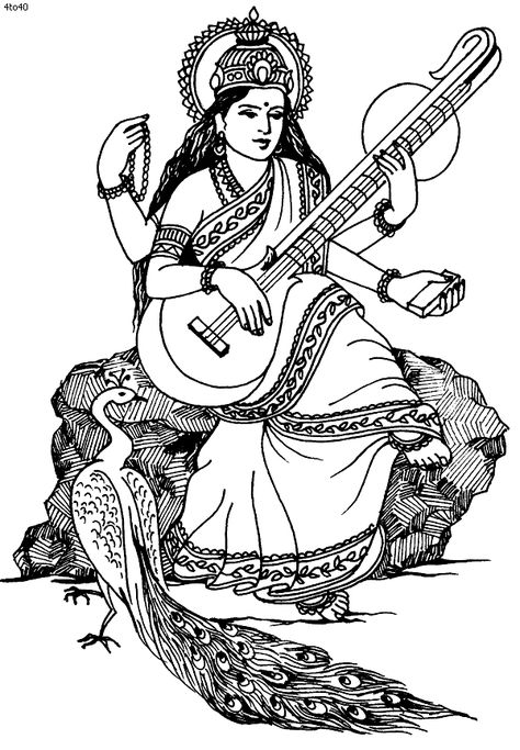 Goddess-Saraswati-Sketch.gif (600×865) Indian Drawing, Saraswati Devi, Outline Images, Beauty Art Drawings, Indian Art Paintings, Goddess Art, Mandala Design Art, God Art, Hindu Art