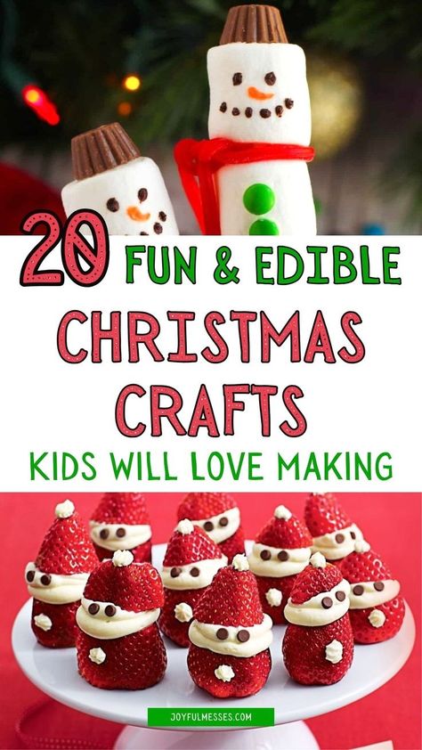 Combine Christmas family traditions, kids' snacks, and kids' crafting activities, and what do you get? Edible Christmas crafts your little one will love making! Creating edible Christmas decorations can be a fun family-bonding project that brings a festive atmosphere into your home. I'm sharing 20 ideas for incredibly fun and easy edible Christmas crafts to make with your kids this holiday season! These edible Christmas crafts for kids are sure to spark joy! Holiday Art Activities For Kids, Christmas Food Crafts For Kids To Make, At Home Christmas Activities For Kids, Edible Christmas Centerpieces, Edible Christmas Crafts For Kids, Christmas Party Crafts For Kids, Christmas Food Crafts For Kids, Baking Activities For Kids, Diy Christmas Snacks