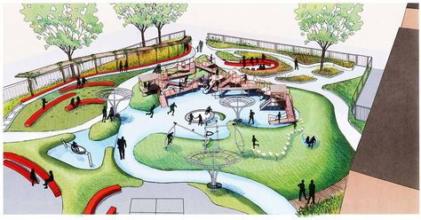 Oak Park Irving Elementary School Schoolyard | Chicago School Design Creative Playground Ideas, Schoolyard Ideas, Park Design Plan, Park Design Ideas, Playground Design Plan, Playground Plan, School Playground Design, Park Plan, Children's Play Area