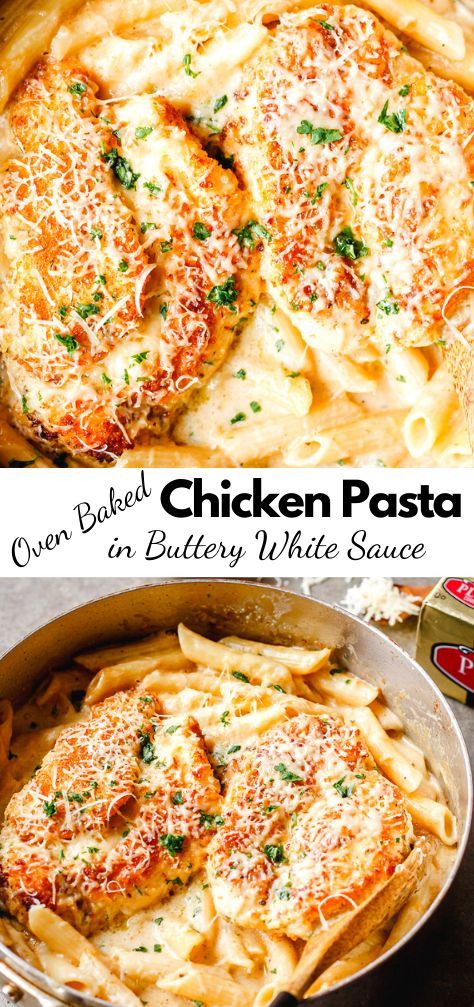 Baked Chicken Pasta, Baked Chicken Pasta Recipes, Easy Oven Baked Chicken, Creamy Pasta Bake, Resep Pasta, White Sauce Recipes, White Sauce Pasta, Chicken Pasta Bake, Oven Chicken