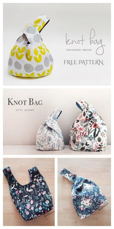 DIY Japanese Knot Bag Free Sewing Patterns + Video | Fabric Art DIY Knot Purse Pattern, Kimono Bag Pattern, Japanese Knot Bag Sewing Pattern, Cloth Bag Pattern, Knot Bag Sewing Pattern, Bento Yarn Bag Pattern, Pattern For Japanese Knot Bag, Knit Japanese Knot Bag Pattern, Japanese Bag Sewing Patterns