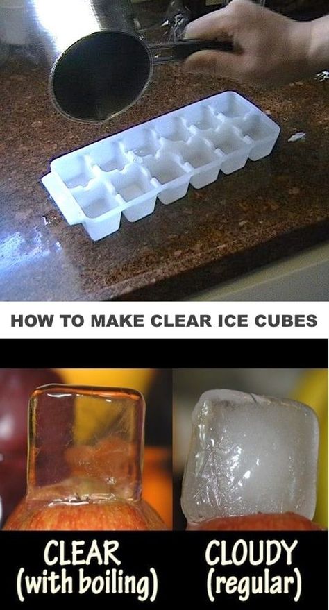 How to make clear ice cubes and why normal ice cubes are cloudy. Kitchen, food and cooking tips that will make your life easier! Life hacks everyone should know. These tricks are genius! Listotic.com Small Kitchen Storage Hacks, Clear Ice Cubes, Cloudy Kitchen, Kitchen Tips And Tricks, Clear Ice, Tikka Masala, Kitchen Food, Unhealthy Food, Kitchen Tips