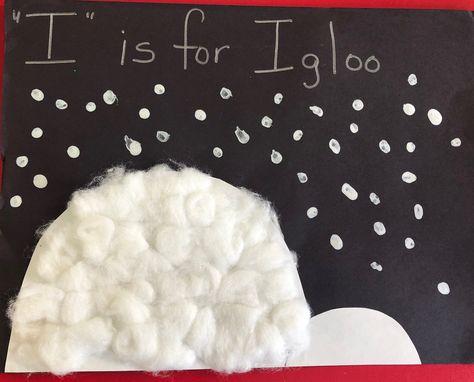 I—Igloo (glue on cotton balls) Preschool Igloo Activities, Igloo Crafts For Toddlers, Cotton Ball Igloo, Igloo Craft Preschool, Igloo Craft, Letter I Activities, Letter I Crafts, Arctic Animals Preschool, Preschool January