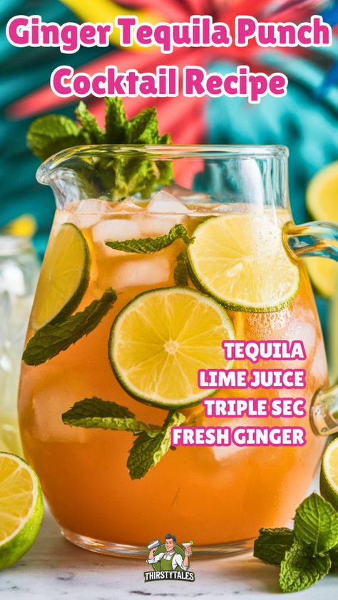 "Discover the perfect Ginger Tequila Punch Cocktail Recipe for your next gathering! This refreshing blend combines the zesty flavors of ginger ale with smooth tequila, creating a delightful tequila cocktail that's both fruity and invigorating. Perfect as an easy party punch, this alcoholic punch is sure to impress your guests. Explore our cocktail with tequila recipes and elevate your drink game with this delicious tequila punch. !" Tequila Punch Recipes, Cocktail With Tequila, Winter Drinks Alcoholic, Tequila Punch, Tequila Recipes, Xmas Cocktails, Easy Party Punch, Cocktail Recipes Tequila, Tequila Recipe