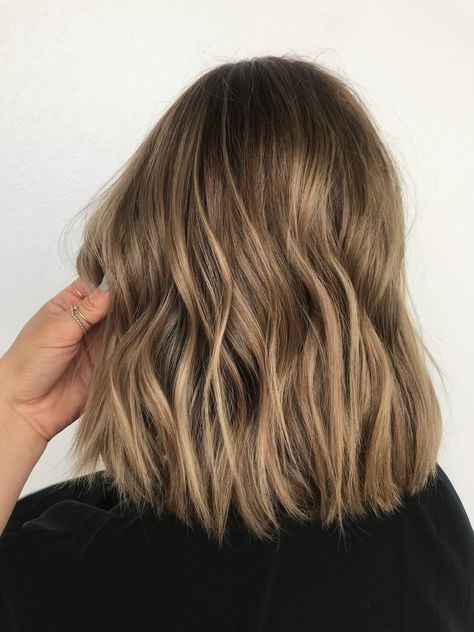 Level 6/7 Hair Color, Bronde Balayage Long Bob, Texture Lob Haircut, Collar Bone Length Hair With Face Framing, Bronde Bob Balayage, Dark Blonde Medium Length Hair, Short Bronde Haircolor Brunettes, Dark Blonde Lob, Dirty Blonde Bob