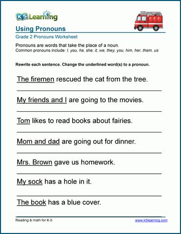 Using common pronouns worksheets | K5 Learning Pronoun Grammar, Personal Pronouns Worksheets, 2nd Grade Reading Worksheets, Kindergarten Math Worksheets Addition, Teaching Math Strategies, English Grammar For Kids, Teaching Money, Nouns And Pronouns, Grammar For Kids