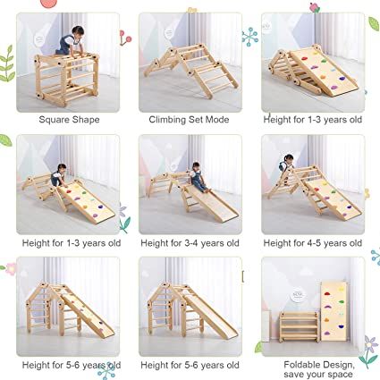 Dripex Pikler Triangle Climber with Ramp, 8 in 1 Foldable Wooden Montessori Climbing Triangle Toys for Sliding Climbing Indoor Outdoor Kids Play Gym for Toddlers Baby Climbing Toys, Montessori Climbing, Toddler Climbers, Best Toddler Gifts, Waldorf Inspired Toys, Climbing Triangle, Play Structures, Pikler Triangle, Montessori Furniture