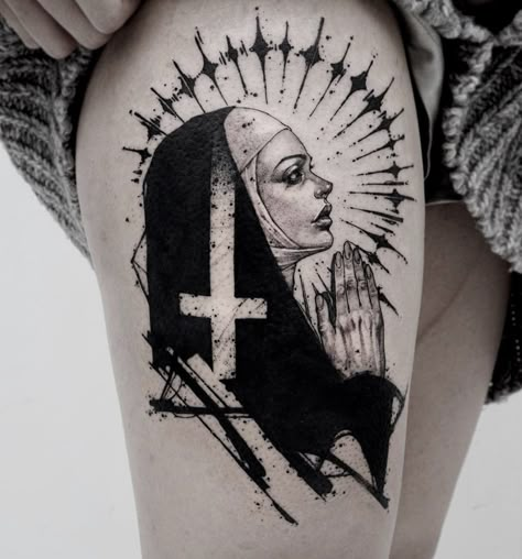 Nun Tattoo, Evil Nun, Chest Tattoo Drawings, Satanic Tattoos, Evil Tattoo, Scary Tattoos, Tattoo Quotes For Women, Religious Tattoo, Muster Tattoos