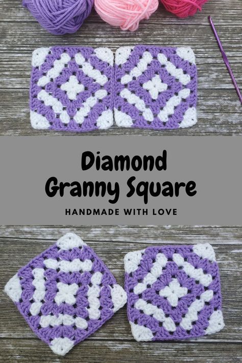 In this tutorial I will show you how to CROCHET this DIAMOND granny square. Length of square is 4.5" / 11.5cm. I am using 2 colors to create a beautiful diamond. You can use it like a coaster or for blanket, pillow, afghan etc. Diamond Granny Square, Granny Square Pattern Free, Crochet Granny Stitch, Crochet Granny Square Tutorial, Crochet Organizer, Blanket Tutorial, Gifts Crochet, Granny Square Crochet Patterns Free, Crocheting Patterns