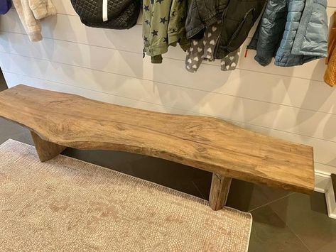 Live Edge Bench Entryway, Live Edge Wood Bench, Foyer Bench, Bathroom Bench, Live Edge Bench, Entry Bench, Bathroom Reno, Live Edge Wood, Cottage Living