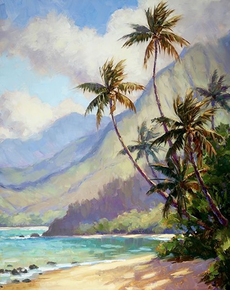 Mahalo Ke Akua by Jenifer Prince Oil ~  x Jenifer Prince, Island Painting, Canvas Workspace, How To Make Canvas, X Carve, Hawaii Painting, Hawaii Print, Art Oil Paintings, Tropical Painting