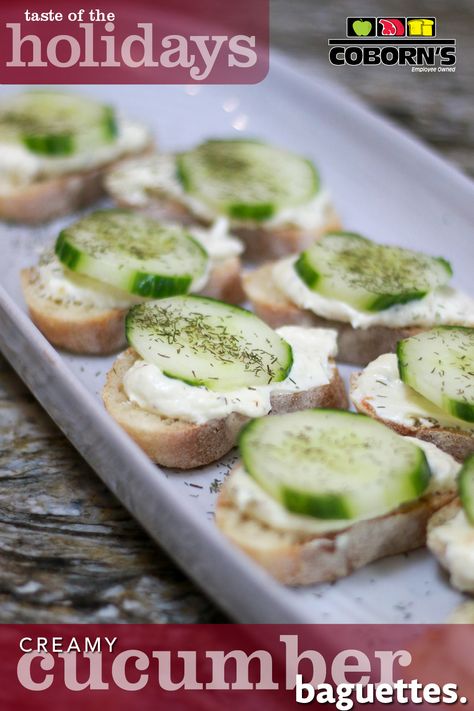 Celebrate the holidays with a touch of elegance! 🍽️✨ Try Jayne's delightful Creamy Cucumber Baguettes – a perfect blend of freshness and flavor. The crispness of cucumber meets the smoothness of our creamy spread on a warm baguette, creating a festive treat that's simply irresistible. 🥒🥖 Discover the joy of this Taste of the Holidays recipe. Cucumber Bruschetta Recipe, Cucumber Baguette Appetizer, Baguette Appetizers, Baguette Appetizer, Cucumber Dill, Easy To Make Appetizers, Creamy Cucumbers, Bruschetta Recipe, Italian Salad Dressing