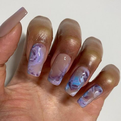 Purple Marble French Tip Nails, Marble Nails With Gems, Purple Marble Nails, Purple Marble, Marble Nails, Nail Pro, Marble Design, Dope Nails, French Tip Nails