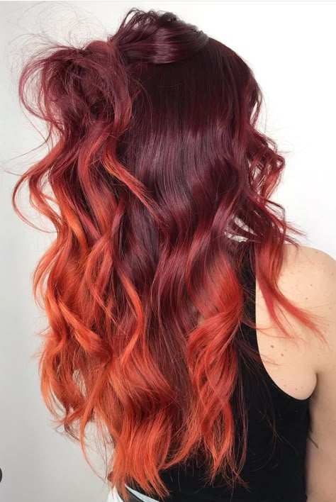 Short Burnt Orange Hair, Red Hair Color Money Piece, Trendy Red Hair 2023, Copper Hair Underneath, Root Melt Red Hair, Copper Hair With Dark Roots Red Ombre, Brown To Orange Ombre Hair, Burgundy And Orange Hair, Burgundy And Copper Hair