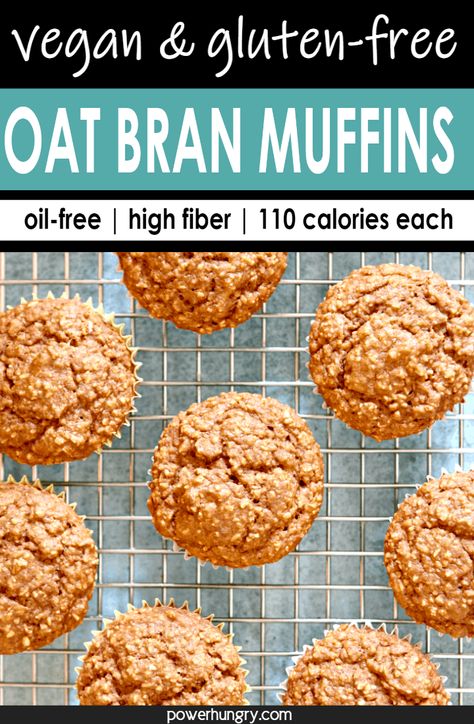 Vegan gluten-free oat bran muffins made with oat bran, oat flour, applesauce & cinnamon. They are oil-free, delicious, a cinch to make, and only 110 calories each! #muffins #veganmuffins #oilfreemuffins #oilfree #vegan #oatbranmuffins #oatbran #oats #glutenfree #lowcaloriemuffins #weightwatchers #eggfree #dairyfree #cleaneating #cleaneats Bran Muffins Gluten Free, Gf Bran Muffins, Apple Oat Bran Muffins, Gf Oat Muffins, Oatbran Banana Muffins, Low Calorie Oat Muffins, Gluten Free Oat Bran Muffins, Low Calorie Bran Muffins, Oat Bran Muffins Healthy