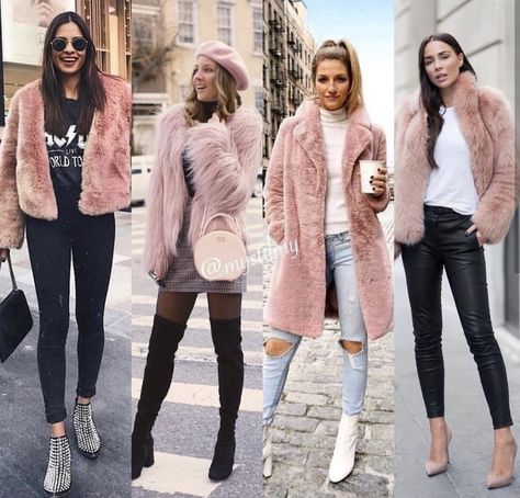 Pink Fur Coat Outfit, Fur Coat Outfit Winter, Coat Outfit Winter, Nails Model, Fur Coat Outfit, Pink Fur Coat, Coat Outfit, Pink Fur, Girls Nails